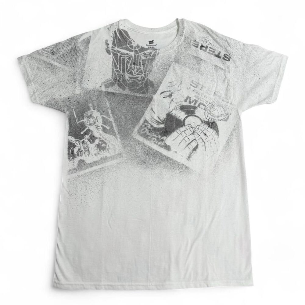 Vintage Hanes White And Grey Graphic Cotton T-Shirt Size M